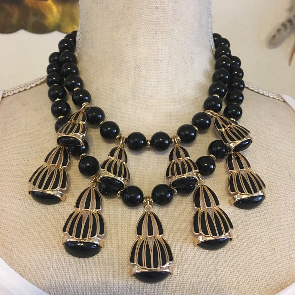 Vintage circus tent double strand beaded necklace
